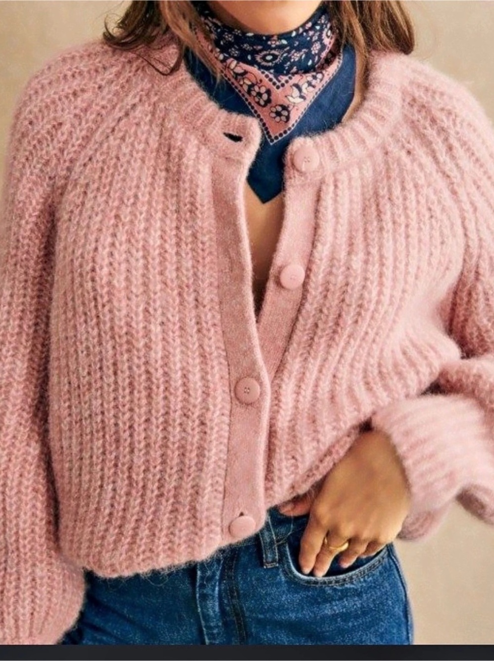 La Maille Sezane Pink Knit Button-Front Cardigan size medium